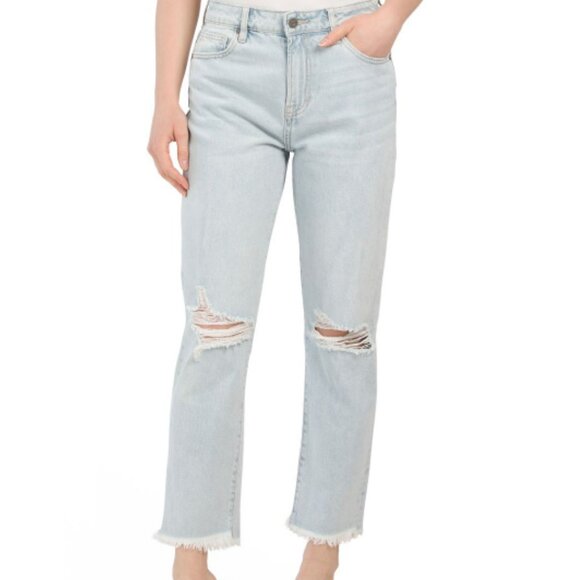 Hidden Denim - The Tracey Classic High Rise Straight Fit Frayed Cropped Jeans-Denim-28-NWT